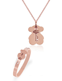Fashion Little Bear Rose Gold Color Titanium Steel Bear Lock Bracelet Key Set Necklace Set