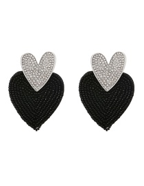 Fashion Black Alloy Diamond Heart Beaded Stud Earrings