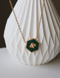 Fashion Green Stripe-bee Titanium Steel Gold-plated Bee Hexagon Necklace
