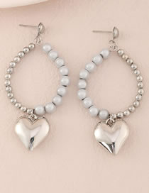 Fashion Silver Color Metal Geometric Beaded Three-dimensional Love Earrings