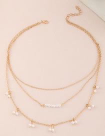 Fashion Gold Color Geometric Pearl Stitching Chain Multi-layer Necklace