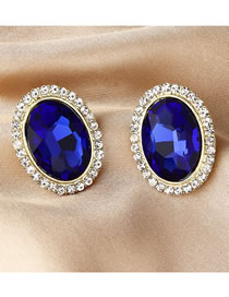 Fashion Royal Blue Alloy Oval Crystal Stud Earrings
