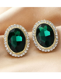 Fashion Green Alloy Oval Crystal Stud Earrings