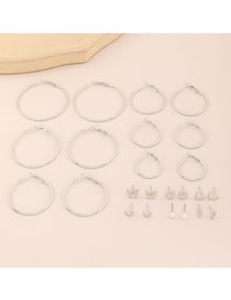 Fashion Silver Color Metal Geometric Plain Circle Butterfly Love Earrings Set