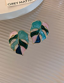Fashion Leaves (green) Alloy Geometric Leaf Ear Studs