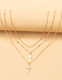 Fashion Gold Color Alloy Full Diamond Cross Multi-layer Necklace