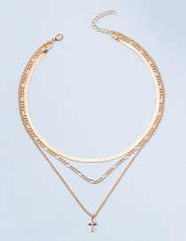 Fashion Gold Color Alloy Diamond Cross Snake Bone Chain Multilayer Necklace