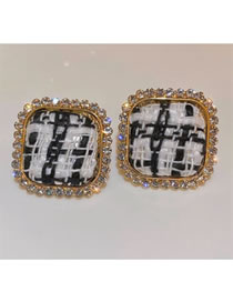 Fashion Black Alloy Diamond Check Square Earrings