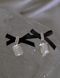 Fashion Silver Color Alloy Inlaid Square Diamond Bow Stud Earrings