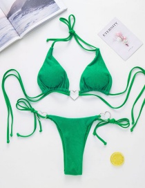 Fashion Green Polyester Halterneck Lace Split Swimsuit