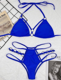 Fashion Royal Blue Solid Color Lace-up Ring Split Swimsuit