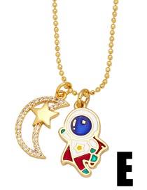 Fashion E Bronze Diamond Star Moon Astronaut Necklace