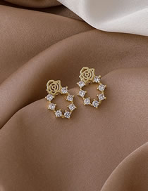 Fashion Gold Color Color Copper Inlaid Zirconium Rose Earrings
