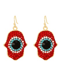 Fashion Red Copper Inlaid Zirconium Palm Eye Stud Earrings