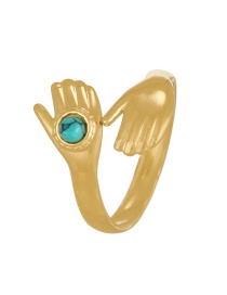 Fashion Gold Titanium Steel Palm Turquoise Ring