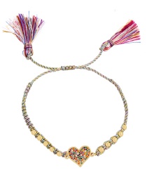 Fashion Color Copper Inlaid Zirconium Heart Braided Tassel Bracelet