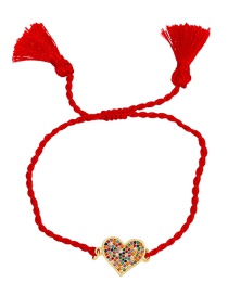 Fashion Red-2 Copper Inlaid Zirconium Heart Braided Tassel Bracelet
