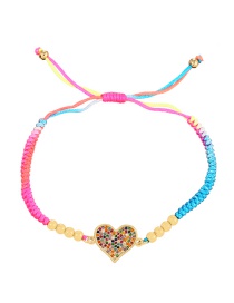 Fashion Color-2 Copper Inlaid Zirconium Heart Beaded Braided Bracelet