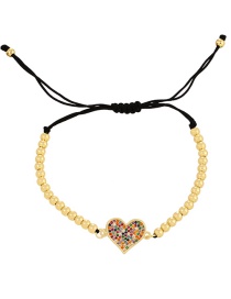 Fashion Gold Copper Inlaid Zirconium Heart Beaded Braided Bracelet