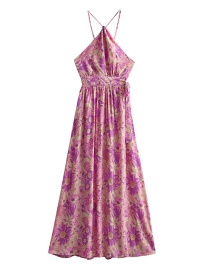 Fashion Pink Printed Halterneck Big Swing Dress