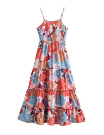 Fashion Color Printed Multi-layer Sling Dress