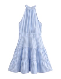 Fashion Blue Plaid Halterneck Dress