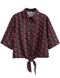 Fashion Black Heart Print Knotted Shirt