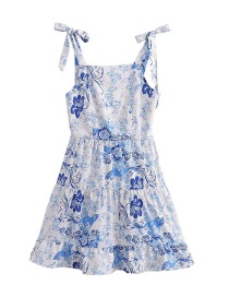 Fashion Blue Printed Suspender Dress