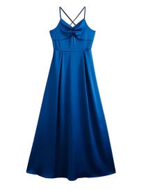 Fashion Blue Satin Back Cross-over Dress