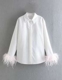 Fashion White Button-down Shirt With Feather Cuffs