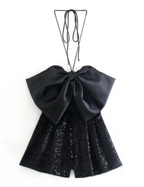 Fashion Black Sequined Bow Jumpsuit