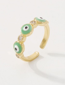 Fashion Green Copper Inlaid Zirconium Drip Oil Eye Open Ring