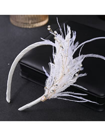 Fashion White Geometric Lace Feather Headband