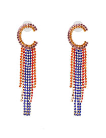 Fashion Color-3 Alloy Diamond Claw Chain Tassel Earrings