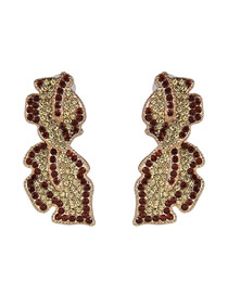 Fashion Brown Alloy Diamond Leaf Earrings