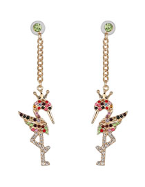 Fashion Color Alloy Diamond Flamingo Earrings
