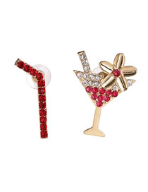 Fashion Red Alloy Diamond Straw Wine Cup Asymmetrical Stud Earrings
