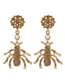 Fashion Champagne Alloy Diamond Bee Stud Earrings