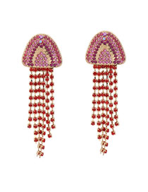 Fashion Pink Alloy Diamond Jellyfish Tassel Earrings