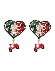Fashion Dark Color Alloy Diamond Love Heart Dripping Car Stud Earrings