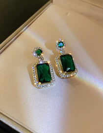 Fashion Emerald Earrings Alloy Inlaid Zirconium Square Earrings