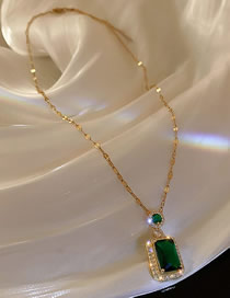 Fashion Emerald Necklace Alloy Inlaid Zirconium Square Necklace