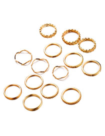 Fashion Gold Color Alloy Geometric Pattern Irregular Ring Set