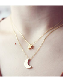 Fashion 2# Alloy Star And Moon Double Necklace