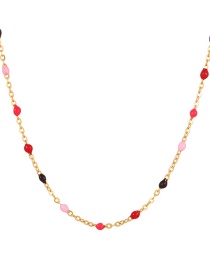Fashion Red Titanium Steel Drop Oil Color Bead Necklace