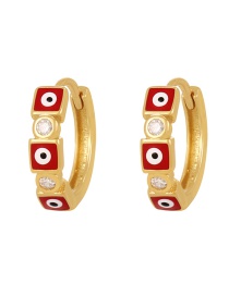 Fashion Red Copper Inlaid Zirconium Drop Oil Square Eye Earrings