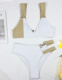 Fashion White Nylon Block Color Split Swimsuit