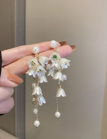 Fashion White Alloy Pearl Lily-of-the-valley Long Tassel Earrings