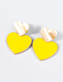 Fashion Yellow Alloy Drop Oil Double Layer Love Stud Earrings