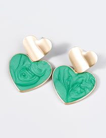 Fashion Green Alloy Drop Oil Double Layer Love Stud Earrings